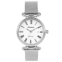 Zilverkleurig Luxueus Dames Horloge van Prisma met Milanese Band