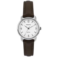 Prisma Zilverkleurig Dames Horloge met Bruine Horlogeband