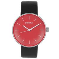 Prisma Basic Zilverkleurig Dames Horloge met Rode Wijzerplaat