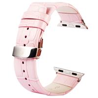 Kakapi krokodil structuur dubbele gesp echt lederen horlogeband met Connector voor horloge 38mm(zwart)