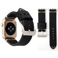 huismerk Voor Apple Watch serie 3 & 2 & 1 38mm dik hechtingen Retro lederen pols horloge Band(Black)