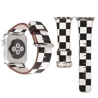 huismerk Voor Apple Watch 38mm serie 3 & 2 & 1 zwart-wit Lattice patroon PU lederen pols horloge Band