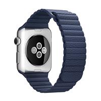 huismerk For Apple Watch 42mm Loop Magnetic Closure Clasp PU Leather Watchband(Dark Blue)