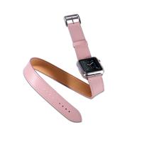 huismerk Voor Apple Watch 42mm Double cirkel stijl metalen gesp koeienhuid lederen horlogeband met Connector(Pink)