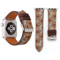 huismerk Voor Apple Watch serie 3 & 2 & 1 38mm Retro bloem serie chrysant patroon pols horloge echt lederen Band