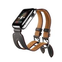 huismerk Kakapi voor Apple Watch 38mm modieuze klassieke Double-gesp echte koeienhuid lederen horlogeband (zwart)