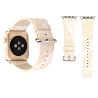 huismerk Voor Apple Watch serie 3 & 2 & 1 42mm Fashion marmeren ader textuur Wrist Watch lederen Band (goud)