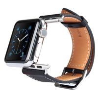 Kakapi voor Apple Watch 38mm metalen gesp koeienhuid lederen horlogeband met Connector(Black)