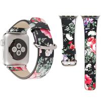 huismerk Voor Apple Watch serie 3 & 2 & 1 38mm nieuw opmaakprofiel Chinese inkt bloemmotief lederen pols horloge Band (wit)