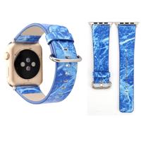 huismerk Voor Apple Watch serie 3 & 2 & 1 38mm Fashion marmeren ader textuur Wrist Watch lederen Band (blauw)