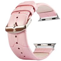 huismerk Kakapi voor Apple Watch 38mm krokodil textuur geborsteld gesp lederen horlogeband met Connector(Pink)