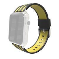 huismerk Voor Apple Watch 42mm streep Silicone horlogeband met Connector (zwart + geel)