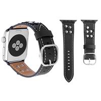 huismerk Voor Apple Watch 38mm serie 3 & 2 & 1 Fashion Occident stijl bloemen echt lederen pols horloge Band(Black)