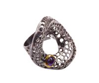 Christian Zilveren ring met amethyst geel goud