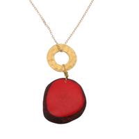 Celeste ketting met hanger van tagua en een goudkleurige ring - rood