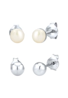 Elli Elli Oorbellen Dames Set Stud Bal Basic Minimal met zoetwater gekweekte parel in 925 sterling zilver