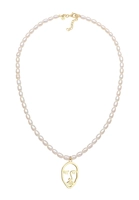 Elli PREMIUM Halskette Gesicht Anhänger Süßwasserzuchtperle 925 Silber, Gold, 42 cm, weiß