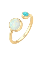 Elli Fingerring Geo Opal Howlith Boho Offen Verstellbar 925 Silber