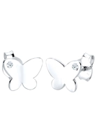 Elli PREMIUM Ohrringe Kinder Schmetterling Natur Diamant 0.04ct. Silber, Weiß, weiß