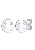 Elli Elli Oorbellen Dames Stekker Smile Gezicht Emoji met Kristal in 925 Sterling Zilver