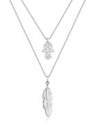 Elli Collierkettchen »Feder Hamsa Layer Swarovski Kristalle Silber«