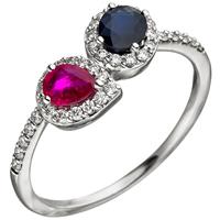 SIGO Damen Ring 585 Gold Weißgold 38 Diamanten Brillanten 1 Rubin rot 1 Safir blau