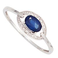 SIGO Damen Ring 585 Gold Weißgold 1 Safir blau 2 Diamanten Brillanten Goldring