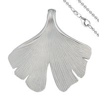 sigo Anhänger Ginko Ginkgo 925 Sterling Silber matt mit Kette 50 cm