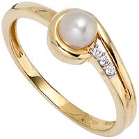 SIGO Damen Ring 333 Gold Gelbgold 1 Süßwasser Perle 3 Zirkonia Goldring Perlenring