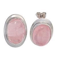 sigo Ohrstecker oval 925 Sterling Silber rhodiniert 2 Rosenquarze rosa Ohrringe