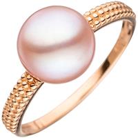 SIGO Damen Ring 585 Gold Rotgold 1 rosa Süßwasser Perle Goldring Perlenring