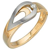 SIGO Damen Ring 585 Gold Gelbgold Weißgold bicolor matt 1 Diamant Brillant