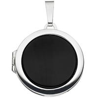 sigo Medaillon rund 925 Sterling Silber 1 Onyx schwarz Anhänger zum Öffnen