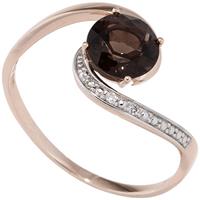 SIGO Damen Ring 585 Rotgold bicolor 1 Rauchquarz braun 3 Diamanten Brillanten