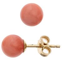 sigo Ohrstecker Kugel 333 Gold Gelbgold 2 Korallen rosa rosé Ohrringe Goldohrstecker