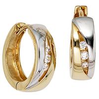 sigo Creolen rund 333 Gold Gelbgold bicolor 6 Zirkonia Ohrringe Goldcreolen