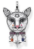 Thomas Sabo Kettenanhänger »Katze silber, PE856-340-7«, mit Emaille, synth. Korund, Glassteinen und Zirkonia