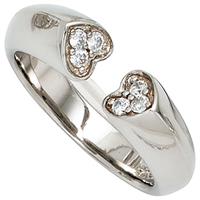 SIGO Damen Ring Herz Herzen offen 925 Sterling Silber 6 Zirkonia Silberring