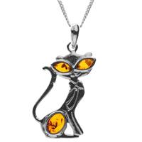 OSTSEE-SCHMUCK Kette mit Anhänger »Katze Silber 925/000 Bernstein« (2-tlg)