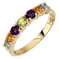 SIGO Damen Ring 333 Gold Gelbgold 2 Amethyste 2 Citrine 1 Peridot 2 Blautopase