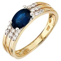 SIGO Damen Ring 585 Gold Gelbgold 1 blauer Safir 12 Diamanten Safirring Goldring