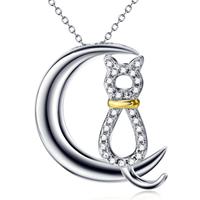 Schmuck-Elfe Kette mit Anhänger »Katze Moon« (inkl. Schmuckbox), 925 Silber teilvergoldet