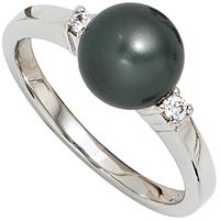 SIGO Damen Ring 925 Sterling Silber rhodiniert 2 Zirkonia Perlenring Silberring