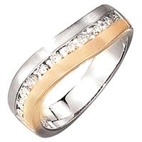 SIGO Damen Ring 585 Gold Weißgold Gelbgold bicolor matt 11 Diamanten Brillanten