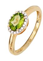 Jobo Diamantring, 585 Gold bicolor mit 20 Diamanten und Peridot