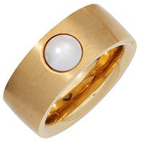 SIGO Damen Ring breit Edelstahl gold farben beschichtet 1 Süßwasser Perle Perlenring