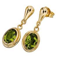 sigo Ohrhänger oval 585 Gold Gelbgold 2 Peridote grün Ohrstecker Ohrringe