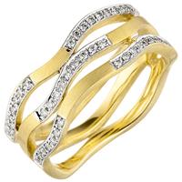 SIGO Damen Ring breit 585 Gold Gelbgold matt 42 Diamanten Brillanten Goldring