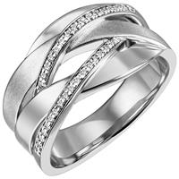 SIGO Damen Ring breit 925 Sterling Silber 34 Zirkonia Silberring