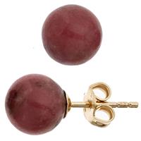 sigo Ohrstecker Kugel 333 Gold Gelbgold 2 Rhodonite rot Ohrringe Goldohrstecker